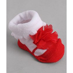 Cute Walk by Babyhug Socks With Floral Applique - Red