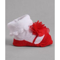Cute Walk by Babyhug Socks With Floral Applique - Red
