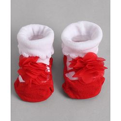 Cute Walk by Babyhug Socks With Floral Applique - Red