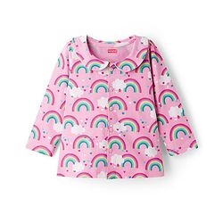 Babyhug Cotton Knit Full Sleeves Co-ord Night Suit With Rainbow Print - Pink