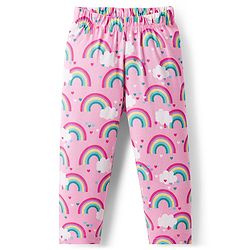 Babyhug Cotton Knit Full Sleeves Co-ord Night Suit With Rainbow Print - Pink