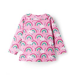 Babyhug Cotton Knit Full Sleeves Co-ord Night Suit With Rainbow Print - Pink