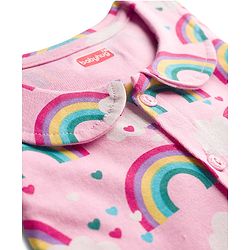 Babyhug Cotton Knit Full Sleeves Co-ord Night Suit With Rainbow Print - Pink