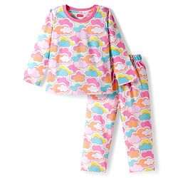 Babyhug Cotton Knit Full Sleeves Co-ords Night Suit with Cloud Print - Multicolor