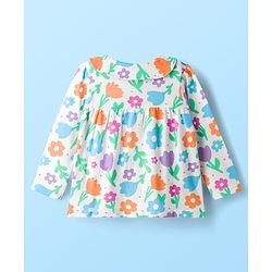 Babyhug Cotton Knit Full Sleeves Co-ord Night Suit With Floral Print - White