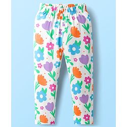 Babyhug Cotton Knit Full Sleeves Co-ord Night Suit With Floral Print - White