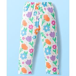 Babyhug Cotton Knit Full Sleeves Co-ord Night Suit With Floral Print - White