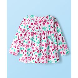 Babyhug Cotton Knit Full Sleeves Co-ord Night Suit With Candy Print - White