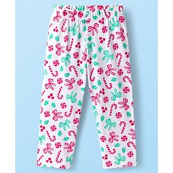 Babyhug Cotton Knit Full Sleeves Co-ord Night Suit With Candy Print - White