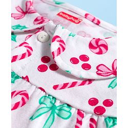 Babyhug Cotton Knit Full Sleeves Co-ord Night Suit With Candy Print - White