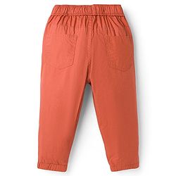 Babyhug Cotton Woven Full Length Solid Colour Trousers With Adjustable Elastic - Rust Orange