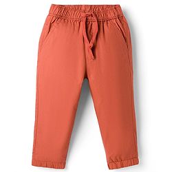 Babyhug Cotton Woven Full Length Solid Colour Trousers With Adjustable Elastic - Rust Orange
