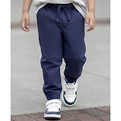 Babyhug Cotton Woven Full Length Solid Colour Trousers With Adjustable Elastic - Rust Orange