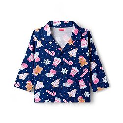 Babyhug Cotton Knit Full Sleeves Co-ord Night Suit With Christmas Theme Print - Navy Blue