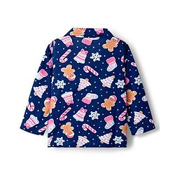 Babyhug Cotton Knit Full Sleeves Co-ord Night Suit With Christmas Theme Print - Navy Blue