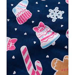 Babyhug Cotton Knit Full Sleeves Co-ord Night Suit With Christmas Theme Print - Navy Blue