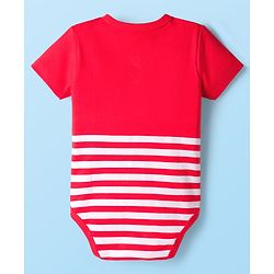 Babyhug 100% Cotton Knit Half Sleeves Striped Onesie with Text Print - Red