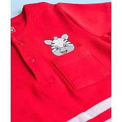 Babyhug 100% Cotton Knit Half Sleeves Striped Onesie with Text Print - Red