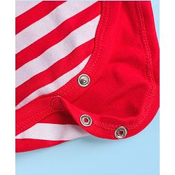 Babyhug 100% Cotton Knit Half Sleeves Striped Onesie with Text Print - Red