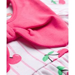 Babyhug 100% Cotton Knit Full Sleeves Frock Style Onesie with Bow Applique & Cherry Print - White