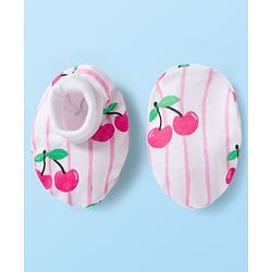 Babyhug 100% Cotton Knit Full Sleeves Striped Romper with Booties & Cherry Print - Multicolor