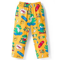 Babyhug Cotton Knit Full Sleeves Co-ord Night Suit With Dino Print - Yellow