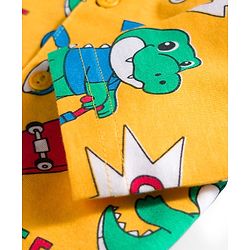 Babyhug Cotton Knit Full Sleeves Co-ord Night Suit With Dino Print - Yellow