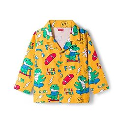 Babyhug Cotton Knit Full Sleeves Co-ord Night Suit With Dino Print - Yellow