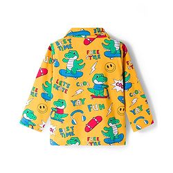 Babyhug Cotton Knit Full Sleeves Co-ord Night Suit With Dino Print - Yellow