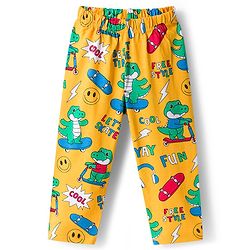 Babyhug Cotton Knit Full Sleeves Co-ord Night Suit With Dino Print - Yellow