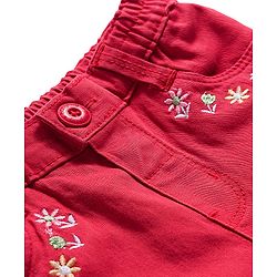 Babyhug Twill Woven Capri With Stretch & Floral Embroidery - Coral