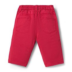 Babyhug Twill Woven Capri With Stretch & Floral Embroidery - Coral