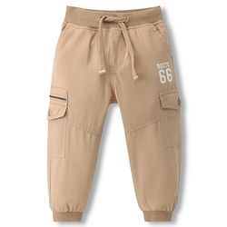 Babyhug Tussor Woven Full Length Trousers With Pockets & Route 66 Print - Khaki