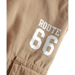 Babyhug Tussor Woven Full Length Trousers With Pockets & Route 66 Print - Khaki