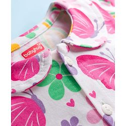 Babyhug Cotton Knit Full Sleeves Co-ord Night Suit With Floral & Butterfly Print - White