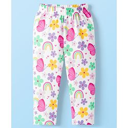 Babyhug Cotton Knit Full Sleeves Co-ord Night Suit With Floral & Butterfly Print - White