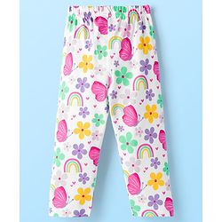 Babyhug Cotton Knit Full Sleeves Co-ord Night Suit With Floral & Butterfly Print - White
