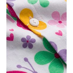 Babyhug Cotton Knit Full Sleeves Co-ord Night Suit With Floral & Butterfly Print - White