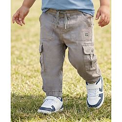 Babyhug Twill Woven Full Length Solid Color Joggers - Grey