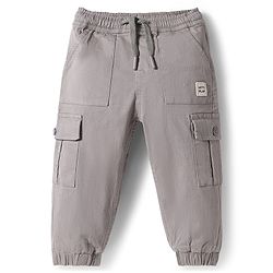 Babyhug Twill Woven Full Length Solid Color Joggers - Grey