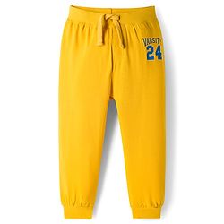 Babyhug Cotton Knit Full Length Lounge Pant With Text Print Pack Of 3 - Yellow Red & Blue