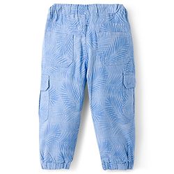 Babyhug Twill Woven Full Length Trouser With Leaf Print & Stretch - Blue