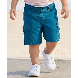Babyhug 100% Cotton Woven Above Knee Length Solid Colour Bermuda - Blue