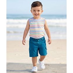 Babyhug 100% Cotton Woven Above Knee Length Solid Colour Bermuda - Blue