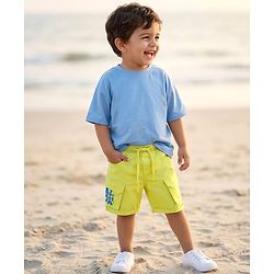 Babyhug Poplin Woven Above Knee Length Bermuda With Aloha Print - Lime Green