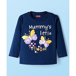 Babyhug Cotton Knit Full Sleeves Night Suit With Floral Print - Navy Blue