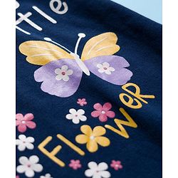 Babyhug Cotton Knit Full Sleeves Night Suit With Floral Print - Navy Blue