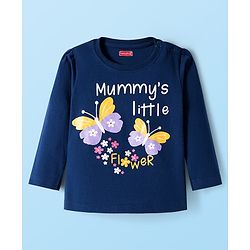 Babyhug Cotton Knit Full Sleeves Night Suit With Floral Print - Navy Blue