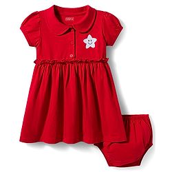 Babyhug Single Jersey Knit Half Sleeves Frock with Bloomer & Star Print - Red