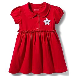 Babyhug Single Jersey Knit Half Sleeves Frock with Bloomer & Star Print - Red
